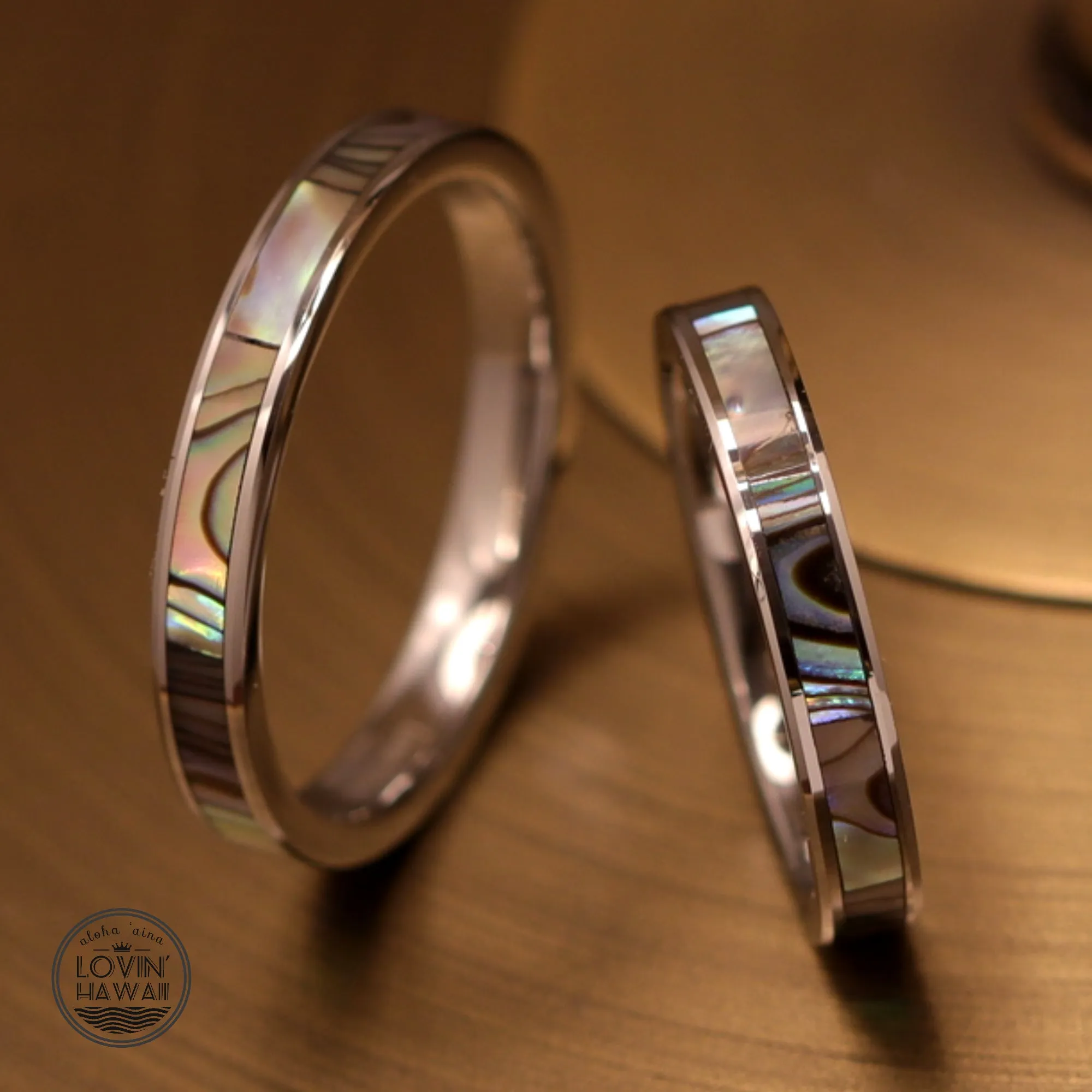 Hawaii Wedding Ring With Abalone Shell Inlaid (3mm Width)