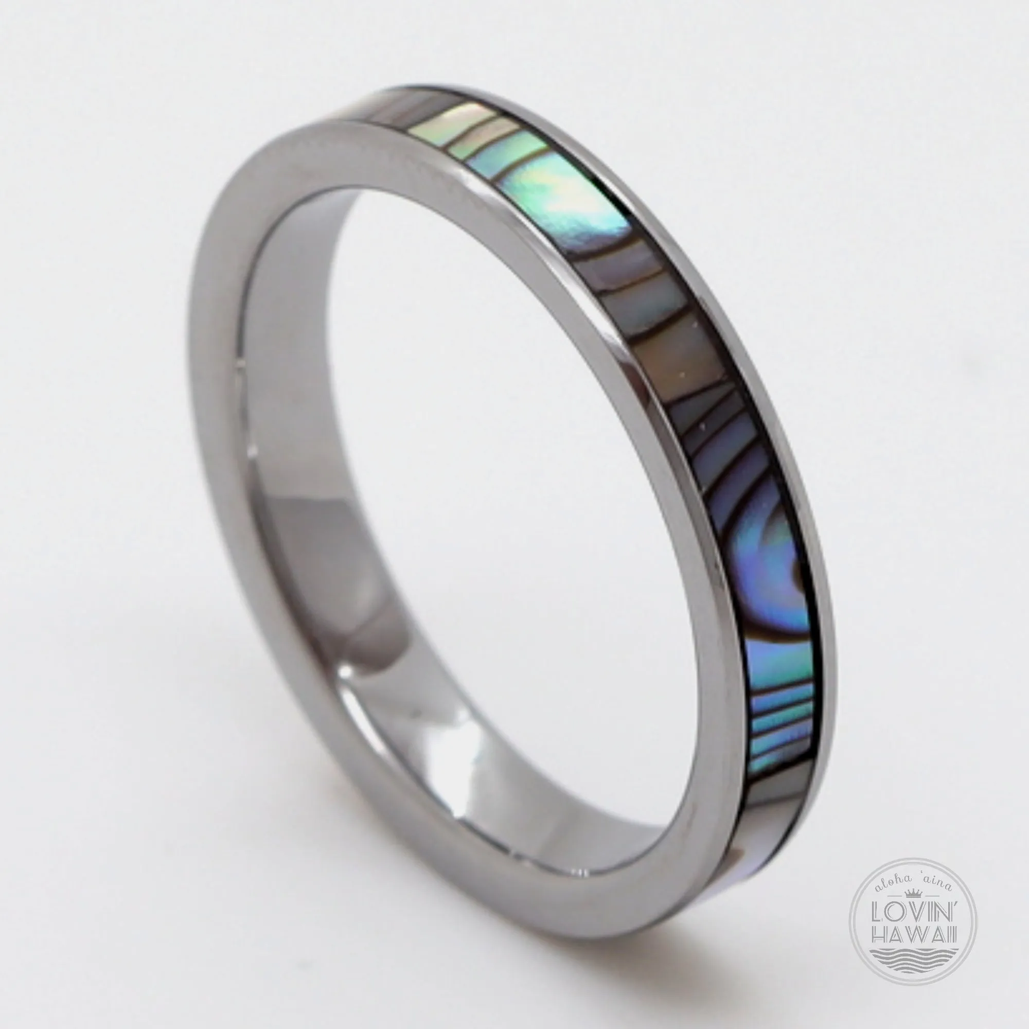 Hawaii Wedding Ring With Abalone Shell Inlaid (3mm Width)