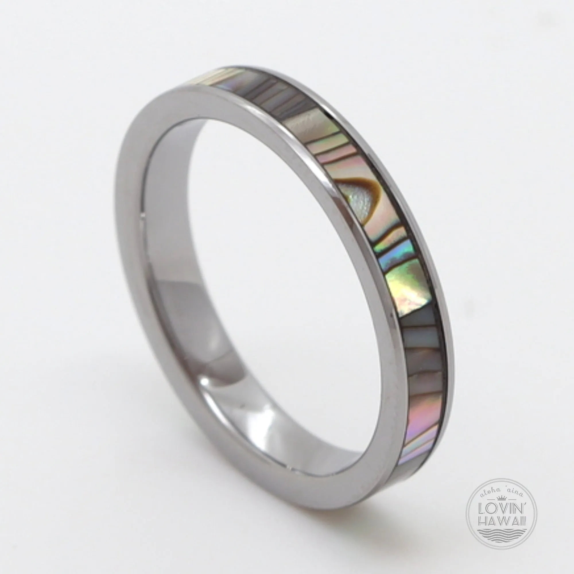 Hawaii Wedding Ring With Abalone Shell Inlaid (3mm Width)
