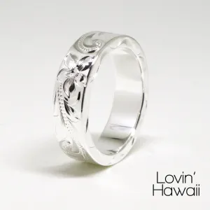 Hawaiian Wedding Bands, Hand Engraved Design, (6MM Width, Flat Style)