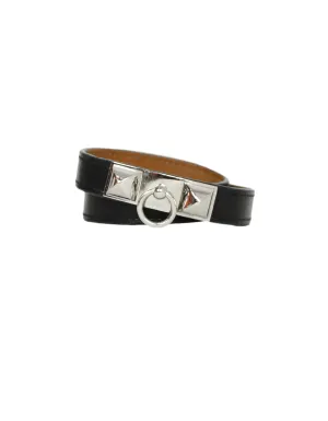 Hermes Black/Palladium Rivale Double Tour Bracelet sz S