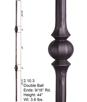 HF 2.10.3 Double Sphere Round Hammered Iron Baluster