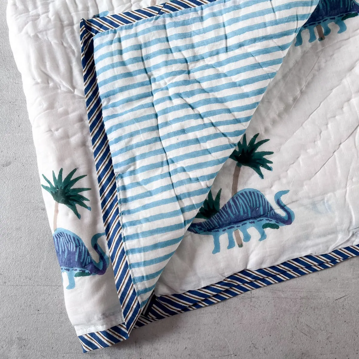 Home Artisan Spike Dinosaur Hand Block Print Cotton Quilt Set