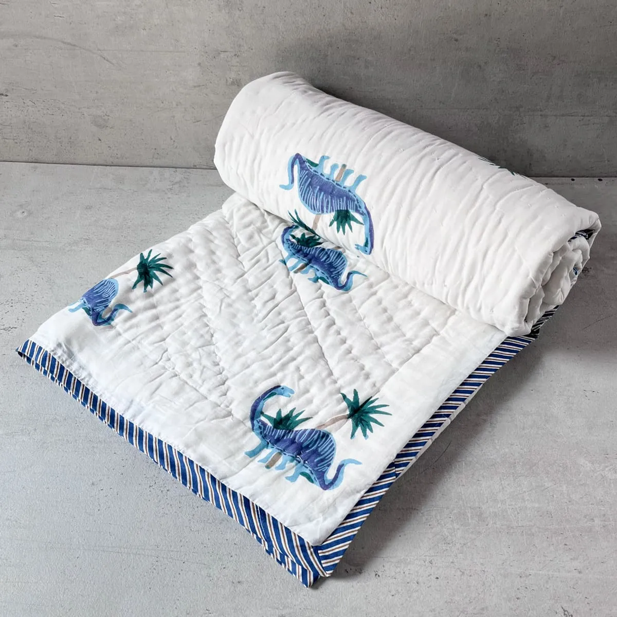 Home Artisan Spike Dinosaur Hand Block Print Cotton Quilt Set