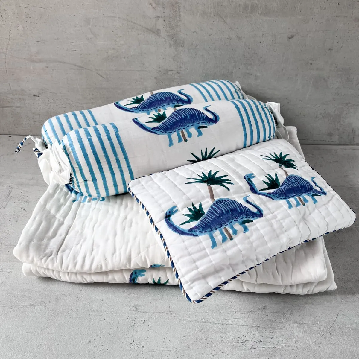 Home Artisan Spike Dinosaur Hand Block Print Cotton Quilt Set
