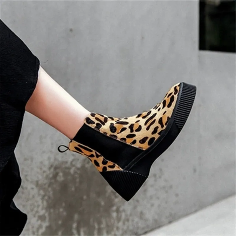 Hot Ladies Short Booties Horsehair Striped Mixed Color Women Ankle Boots Platform Slip-On Botas Mujer Shoes Woman