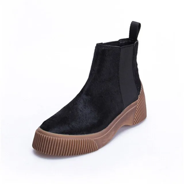 Hot Ladies Short Booties Horsehair Striped Mixed Color Women Ankle Boots Platform Slip-On Botas Mujer Shoes Woman