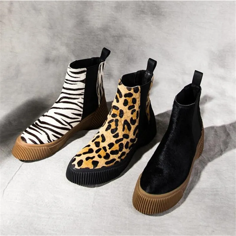 Hot Ladies Short Booties Horsehair Striped Mixed Color Women Ankle Boots Platform Slip-On Botas Mujer Shoes Woman