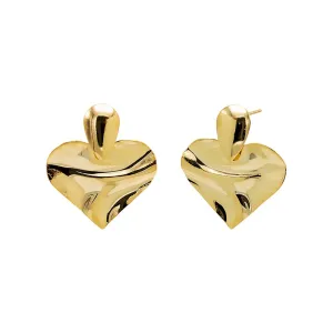 Indented Flat Heart Drop Stud Earring