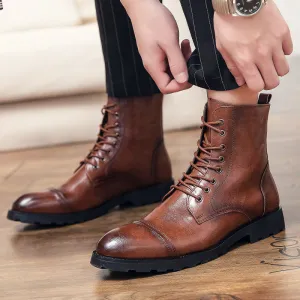 INSTOCK-Men's casual high-top leather shoes