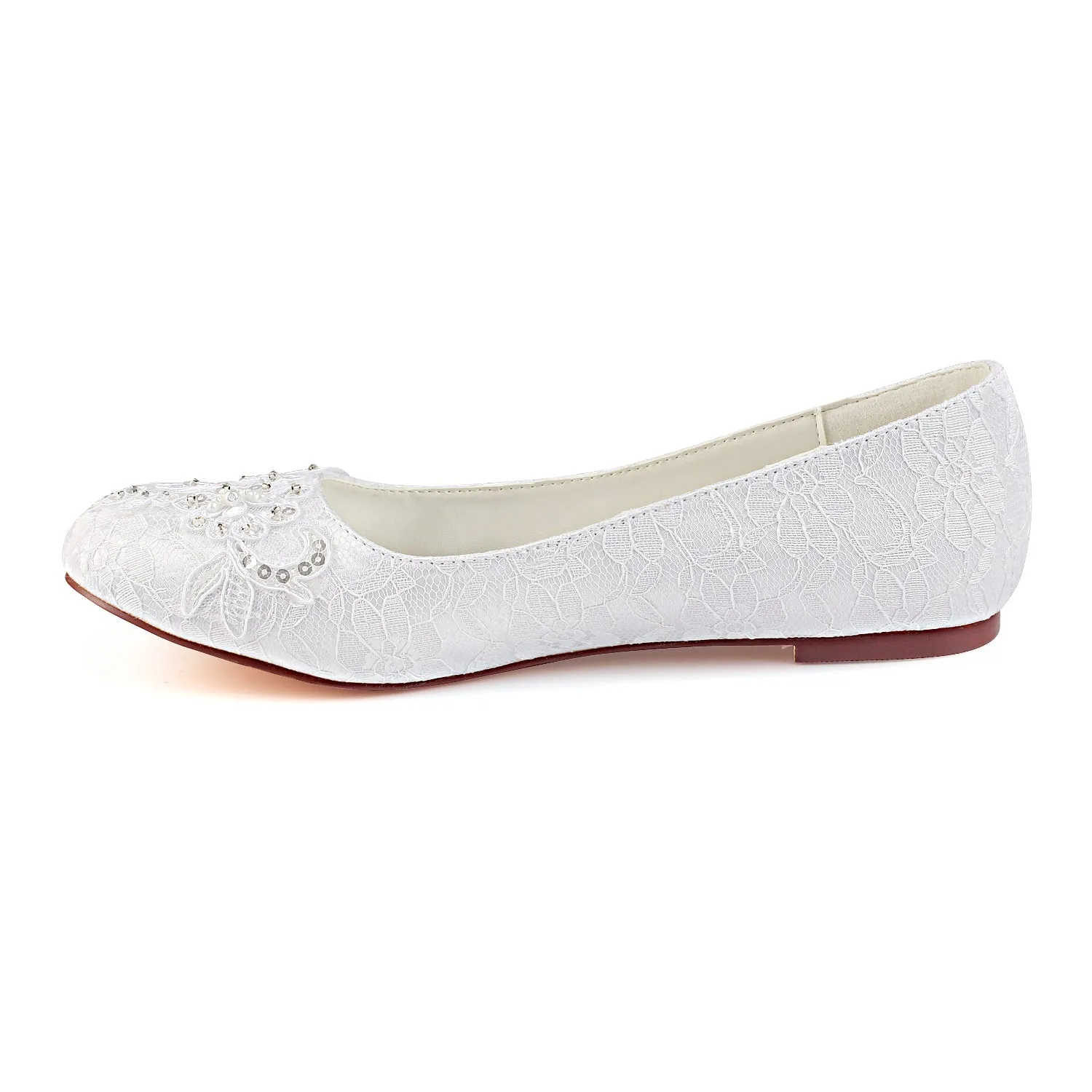 Ivory Flat Lace Wedding Shoe, Fashion Beading Bridal Shoes L-929