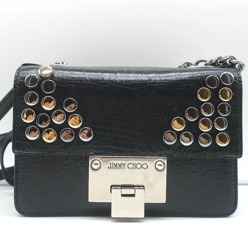 Jimmy Choo Rebel Soft Mini Crossbody Bag Black Studded Crinkled Leather NEW