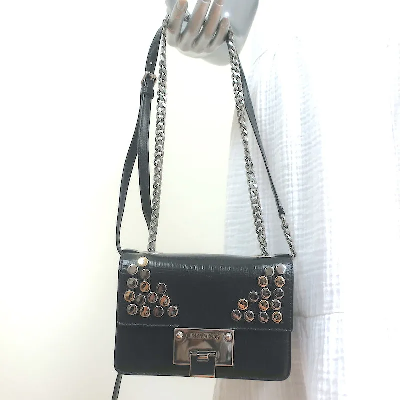 Jimmy Choo Rebel Soft Mini Crossbody Bag Black Studded Crinkled Leather NEW