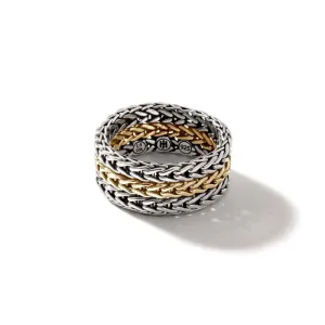 John Hardy Rata Chain Flexible Band Ring in Sterling Silver and 18K Yellow Gold - Size 7