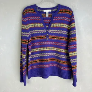 Jones New York women size XL v-neck sweater 100% lambswool purple fair isle NEW