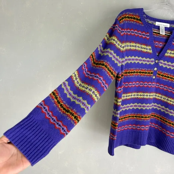 Jones New York women size XL v-neck sweater 100% lambswool purple fair isle NEW