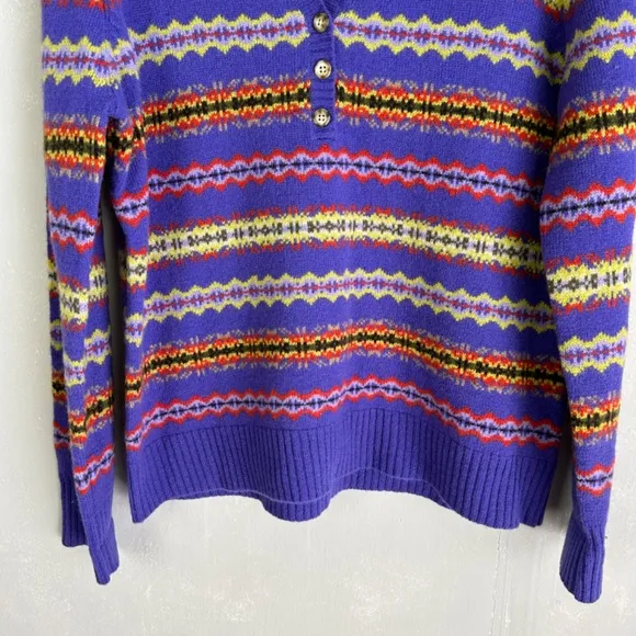 Jones New York women size XL v-neck sweater 100% lambswool purple fair isle NEW