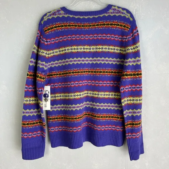 Jones New York women size XL v-neck sweater 100% lambswool purple fair isle NEW