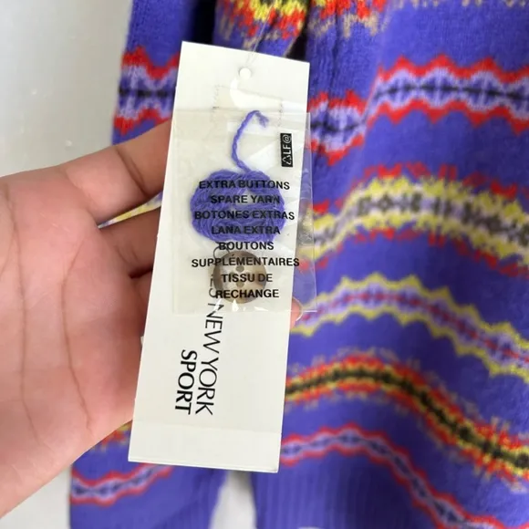 Jones New York women size XL v-neck sweater 100% lambswool purple fair isle NEW