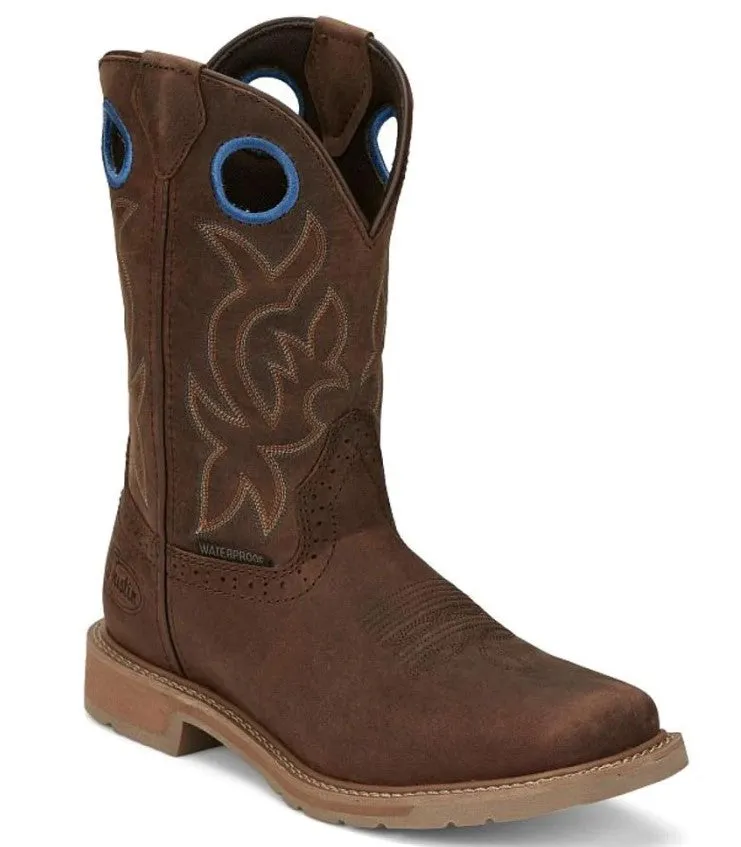 Justin Men's Waterproof Square Toe All Around Walnut Brown Water Buffalo | SE3114