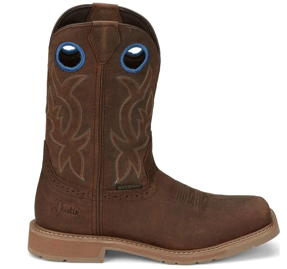 Justin Men's Waterproof Square Toe All Around Walnut Brown Water Buffalo | SE3114