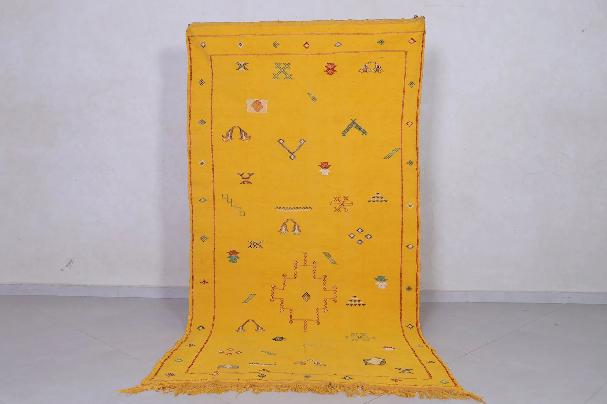 Kilim rug - Moroccan yellow flat woven rug - Handmade rug