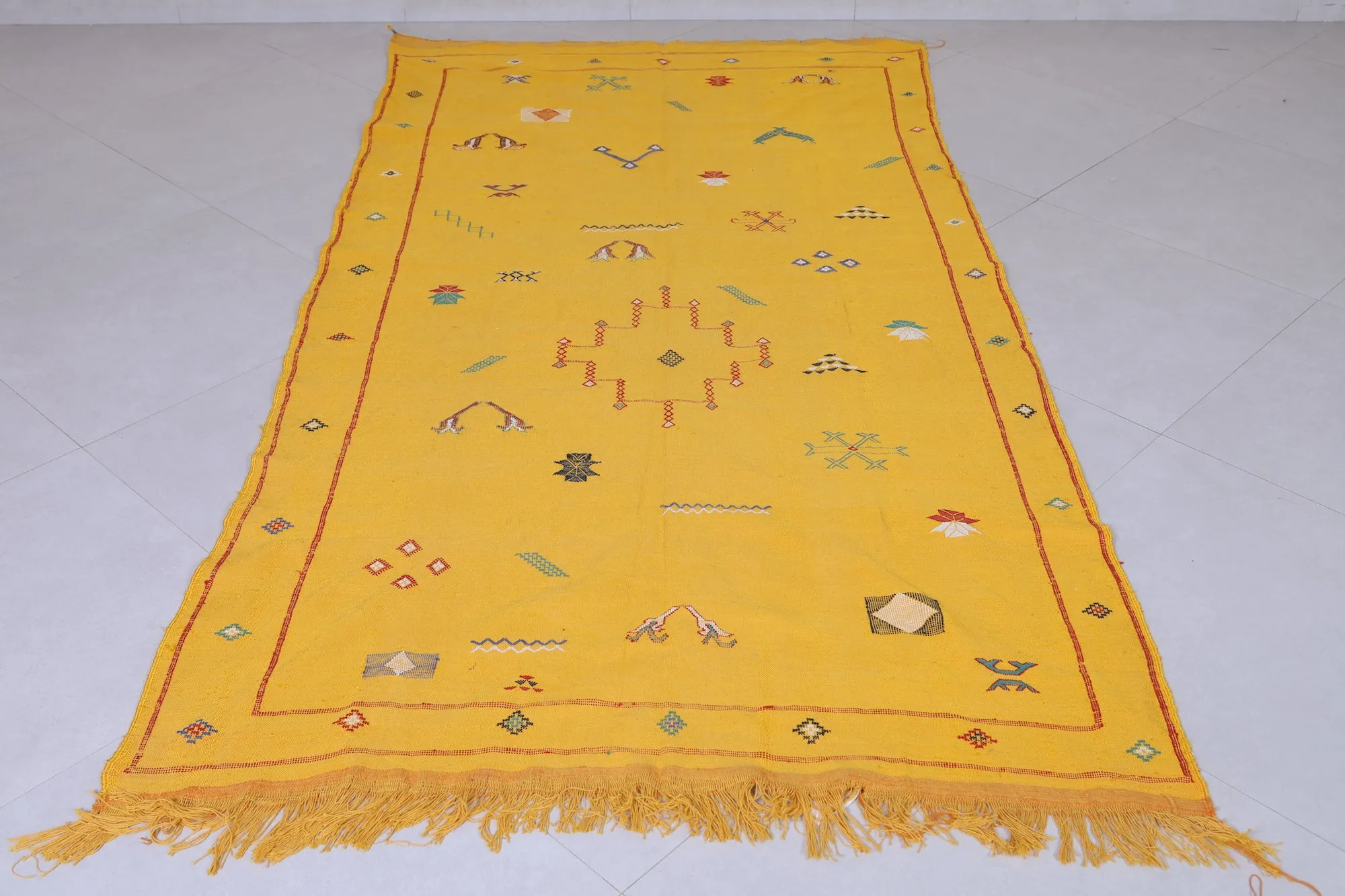 Kilim rug - Moroccan yellow flat woven rug - Handmade rug