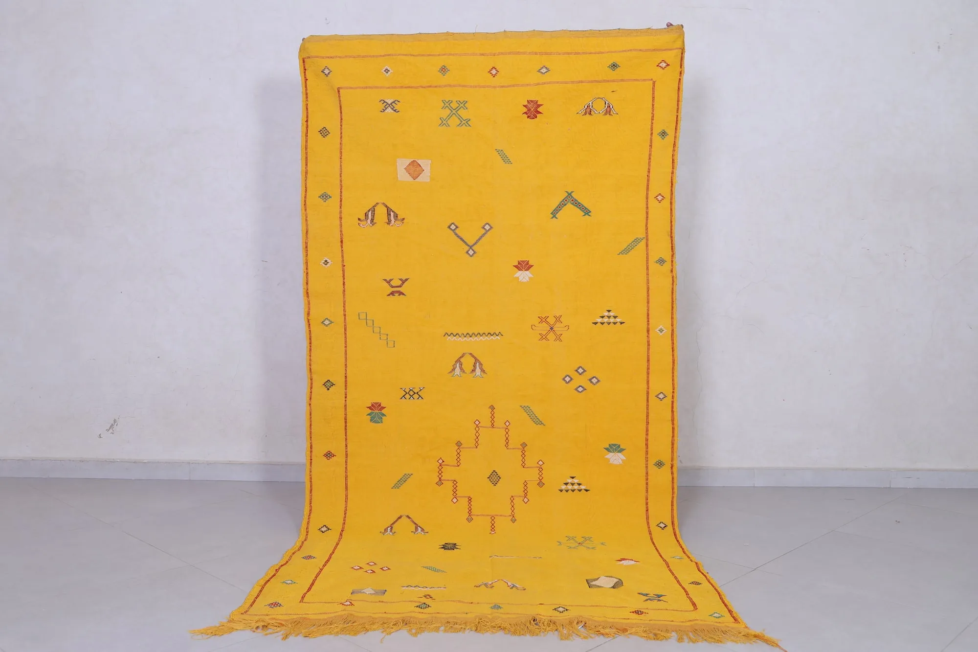 Kilim rug - Moroccan yellow flat woven rug - Handmade rug