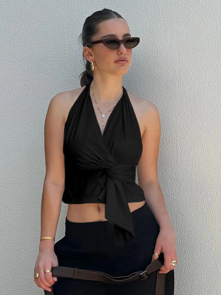 Knot-Detail Halter Top with Wrap Design