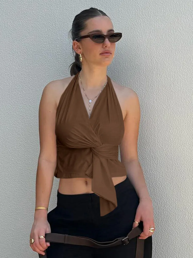 Knot-Detail Halter Top with Wrap Design