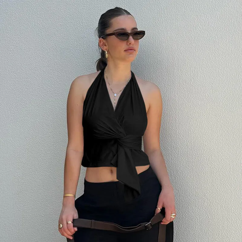 Knot-Detail Halter Top with Wrap Design
