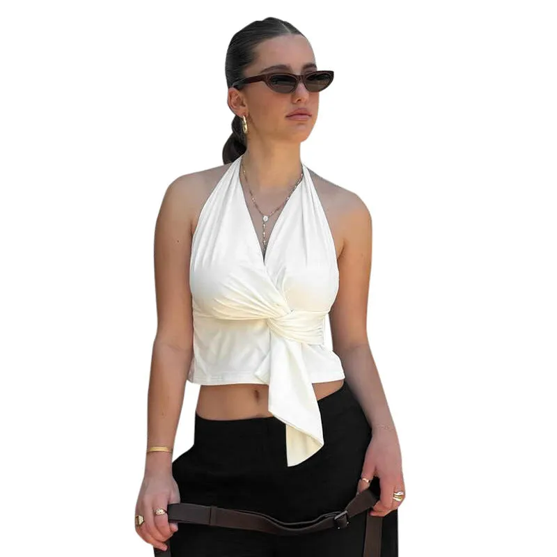 Knot-Detail Halter Top with Wrap Design