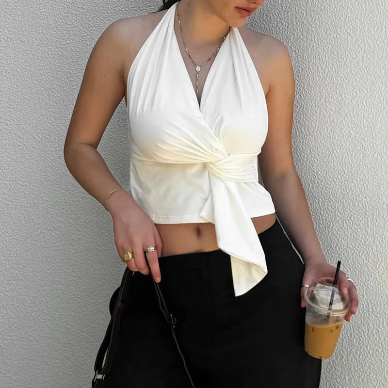 Knot-Detail Halter Top with Wrap Design