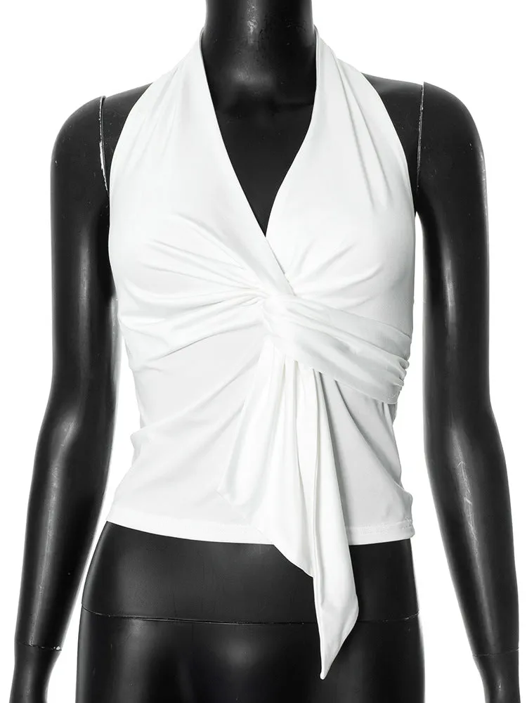 Knot-Detail Halter Top with Wrap Design