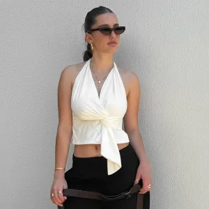 Knot-Detail Halter Top with Wrap Design