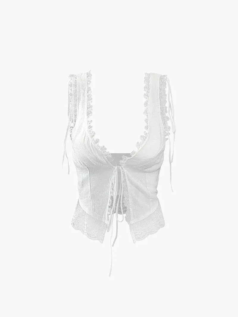 Lace-Trim Tie-Front Top