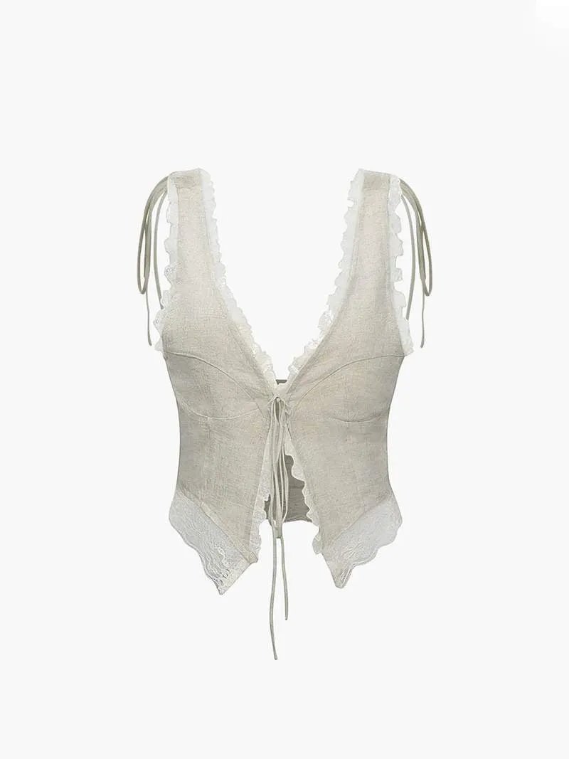 Lace-Trim Tie-Front Top