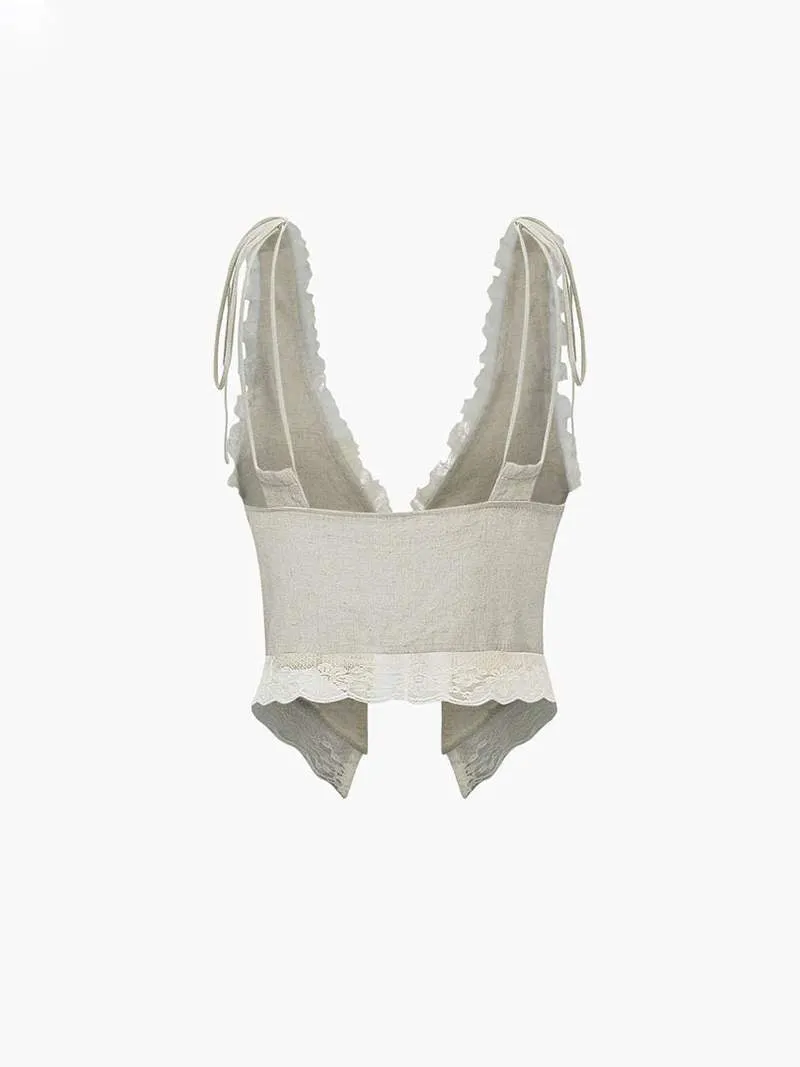 Lace-Trim Tie-Front Top