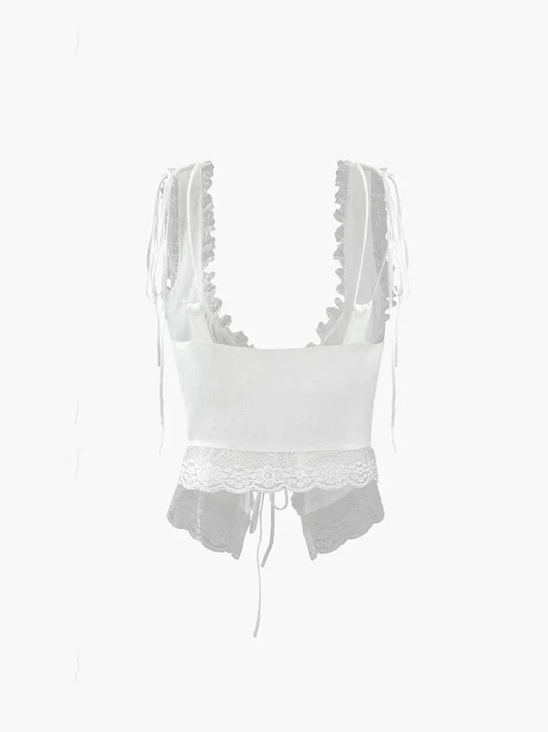 Lace-Trim Tie-Front Top