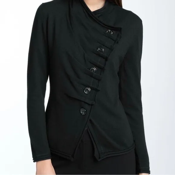 Lafayette 148 - Asymmetrical Gathered Button Front Merino Wool sweater size: P