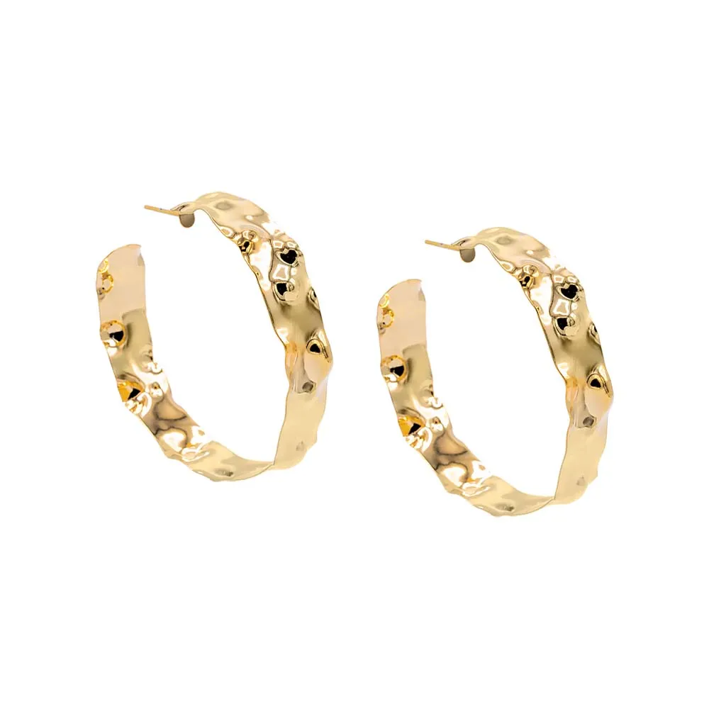 Large Vintage Dented Flat Open Hoop Earring