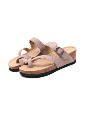 Latte Criss Cross Toe Suede Upper Wedge Sandal
