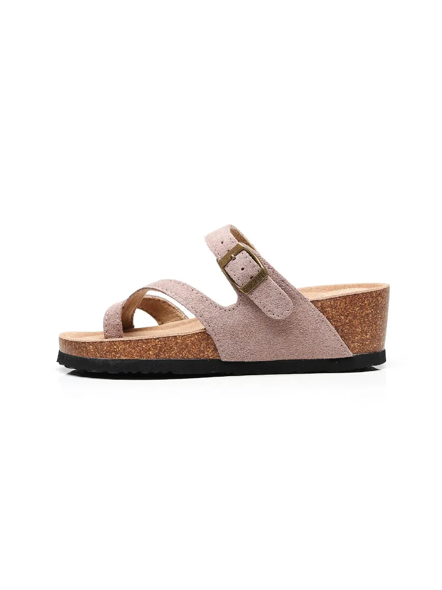 Latte Criss Cross Toe Suede Upper Wedge Sandal