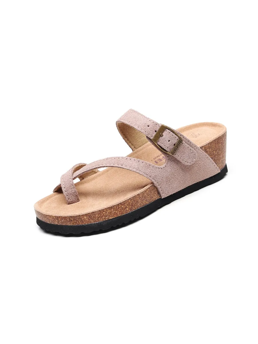 Latte Criss Cross Toe Suede Upper Wedge Sandal