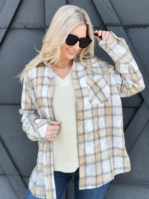 Laura Acid Wash Flannel Shirt In Oat