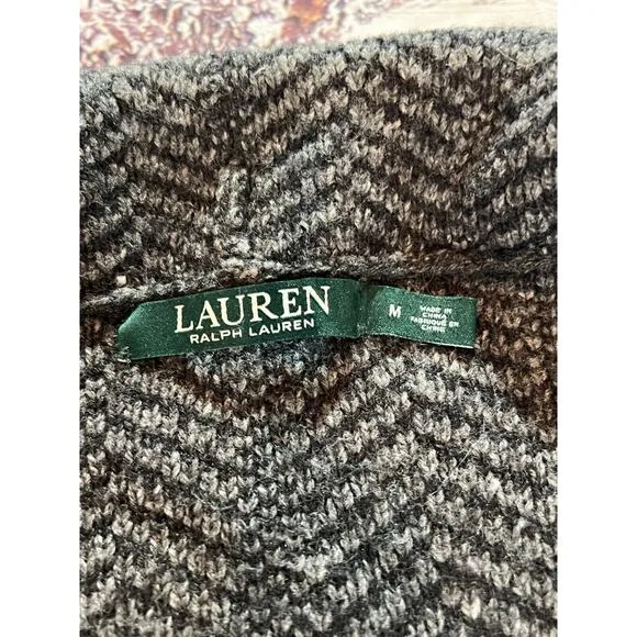 Lauren Ralph Lauren Womens Grey Wool Blend Herringbone Cardigan Sweater Medium