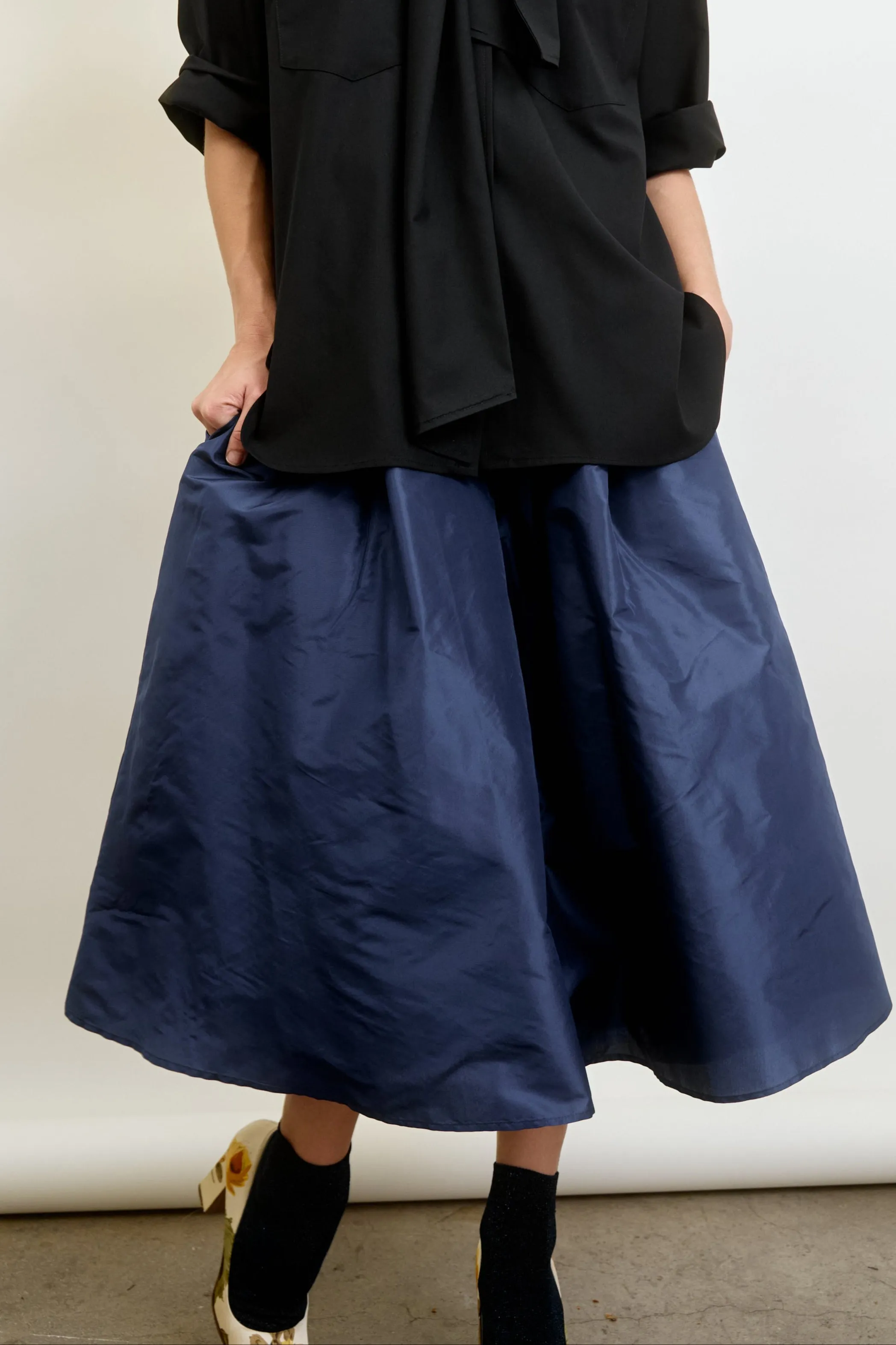 LE SKIRT | navy silk taffeta