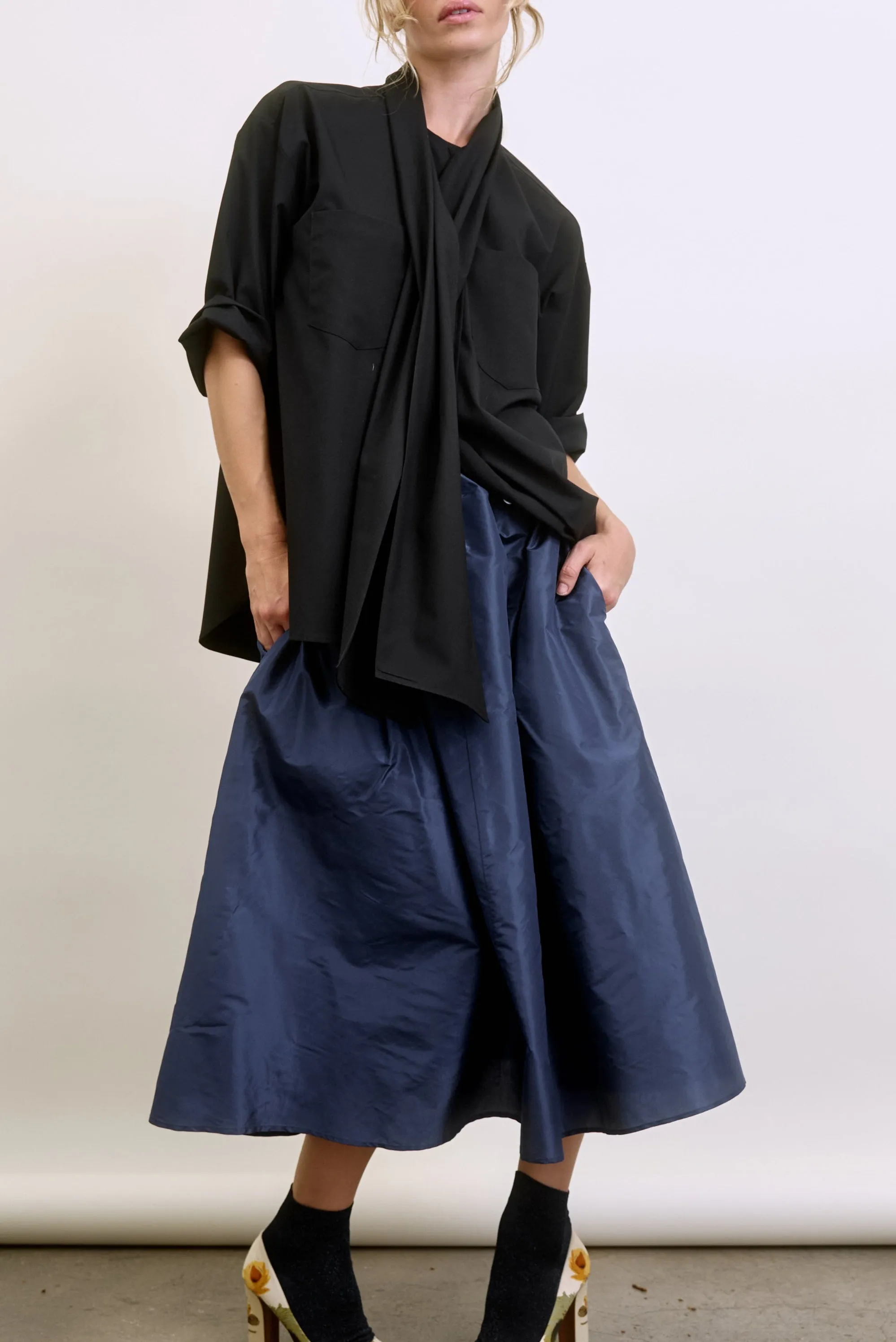 LE SKIRT | navy silk taffeta