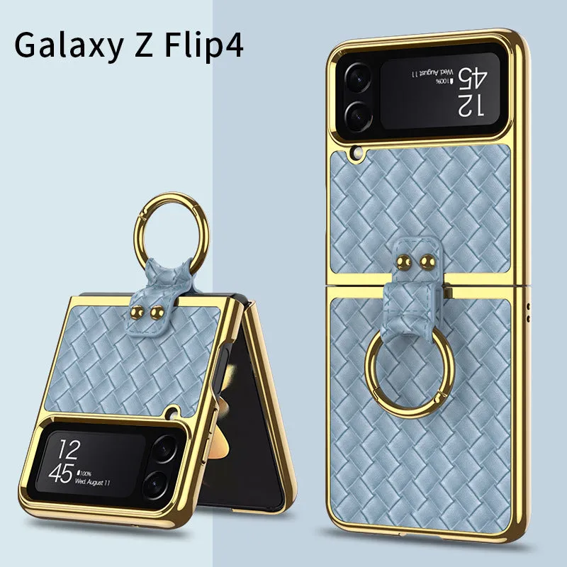Leather Samsung Galaxy Z Flip4 5G Case With Back Screen Protector And Ring Holder