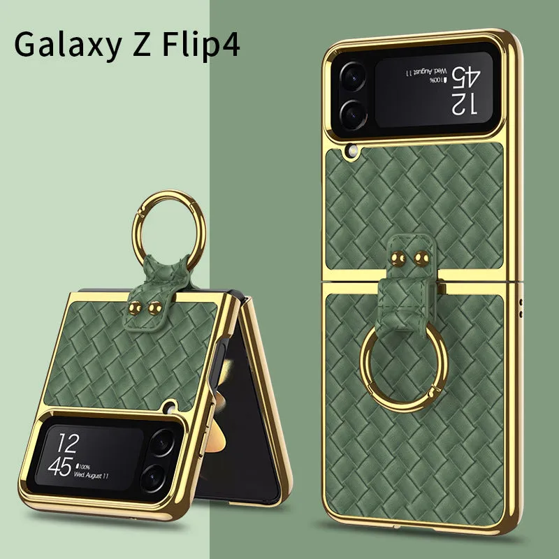 Leather Samsung Galaxy Z Flip4 5G Case With Back Screen Protector And Ring Holder